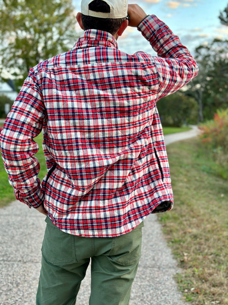 Hi Vis Orange Tartan Plaid Quilted Flannel Shirt Jacket with Front Zip